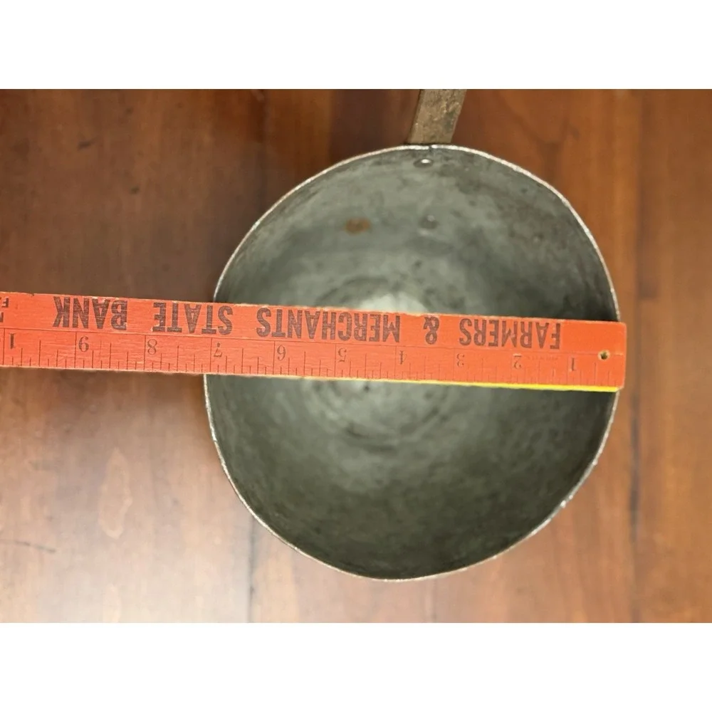 Antique Primitive Copper Water Dipper Ladle - Vintage Long Flat Iron Handle 22